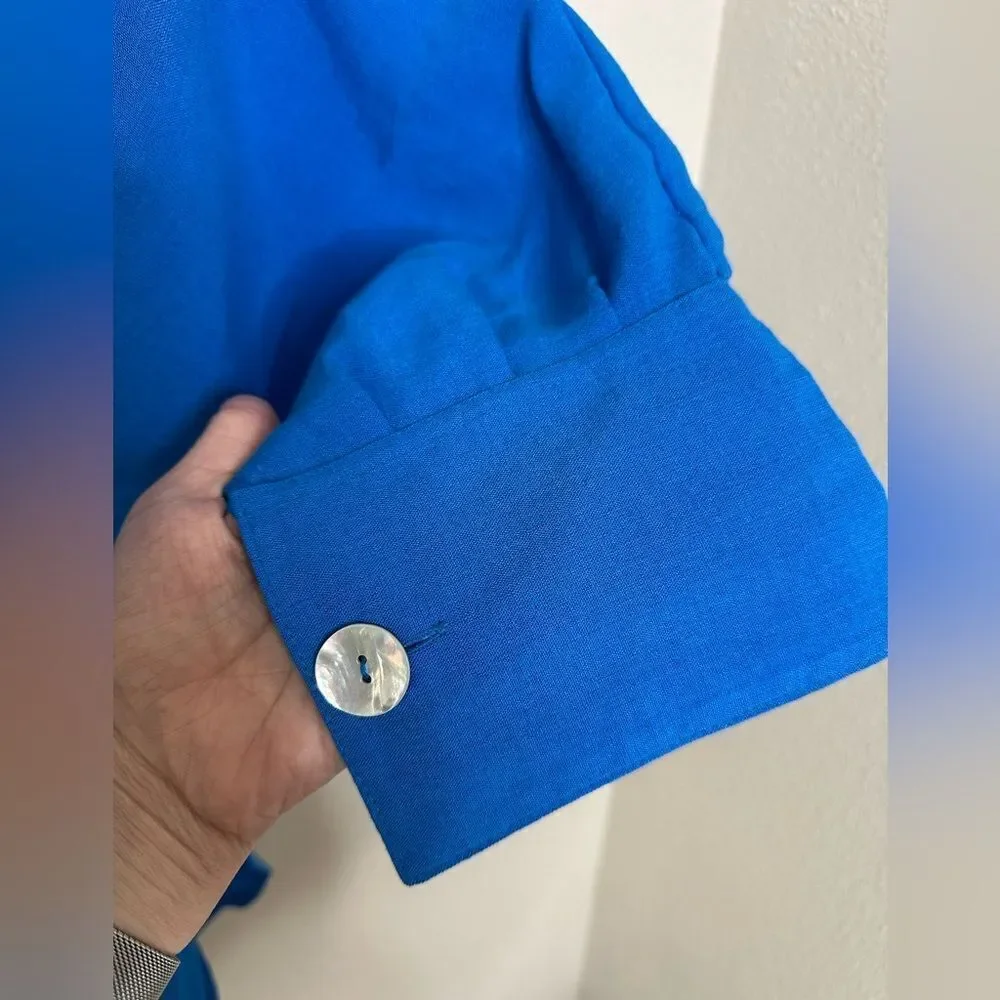 Fridaze Blue Linen Blouse Button Down Sz S